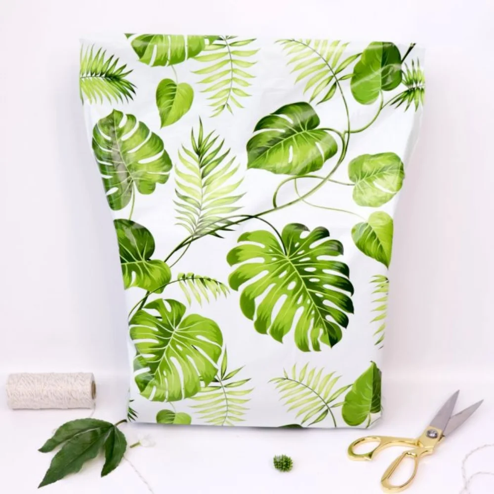 100 Banana Leaves Gussetted Poly Mailers 14.5x19x4